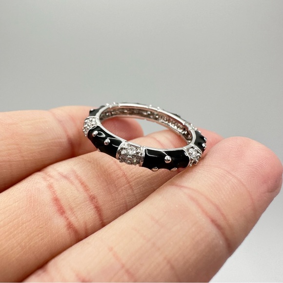 JOSEPH ESPOSITO Sterling Silver Black Enamel CZ Diamonique Stackable Ring Size 7 - Picture 5 of 8